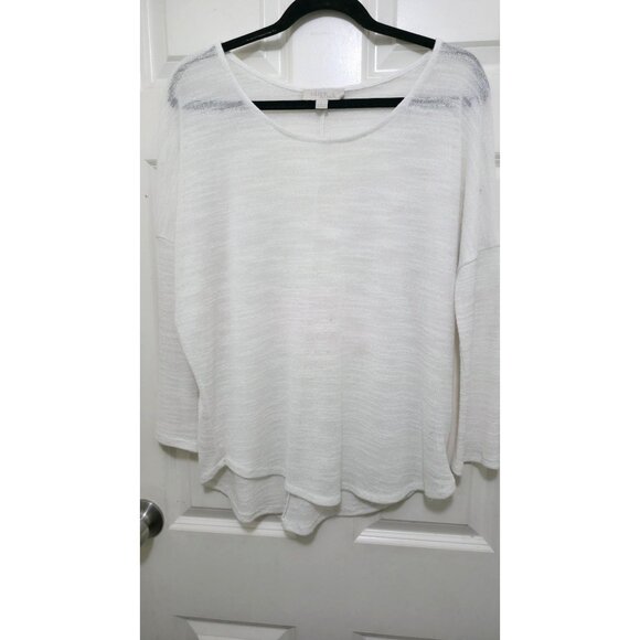 Olive & Oak White Knit Long Sleeve Women's Top L Lightweight Rayon/Polyester Ble - Picture 1 of 7